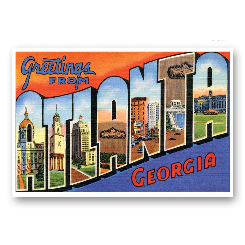 Postcard Fair GREETINGS FROM ATLANTA, GA vintage reprint postcard set of 20 identical postcards. Large Letter Atlanta, Georgia city name post card pack (ca. 1930's-1940's). Made in USA. - Image 1